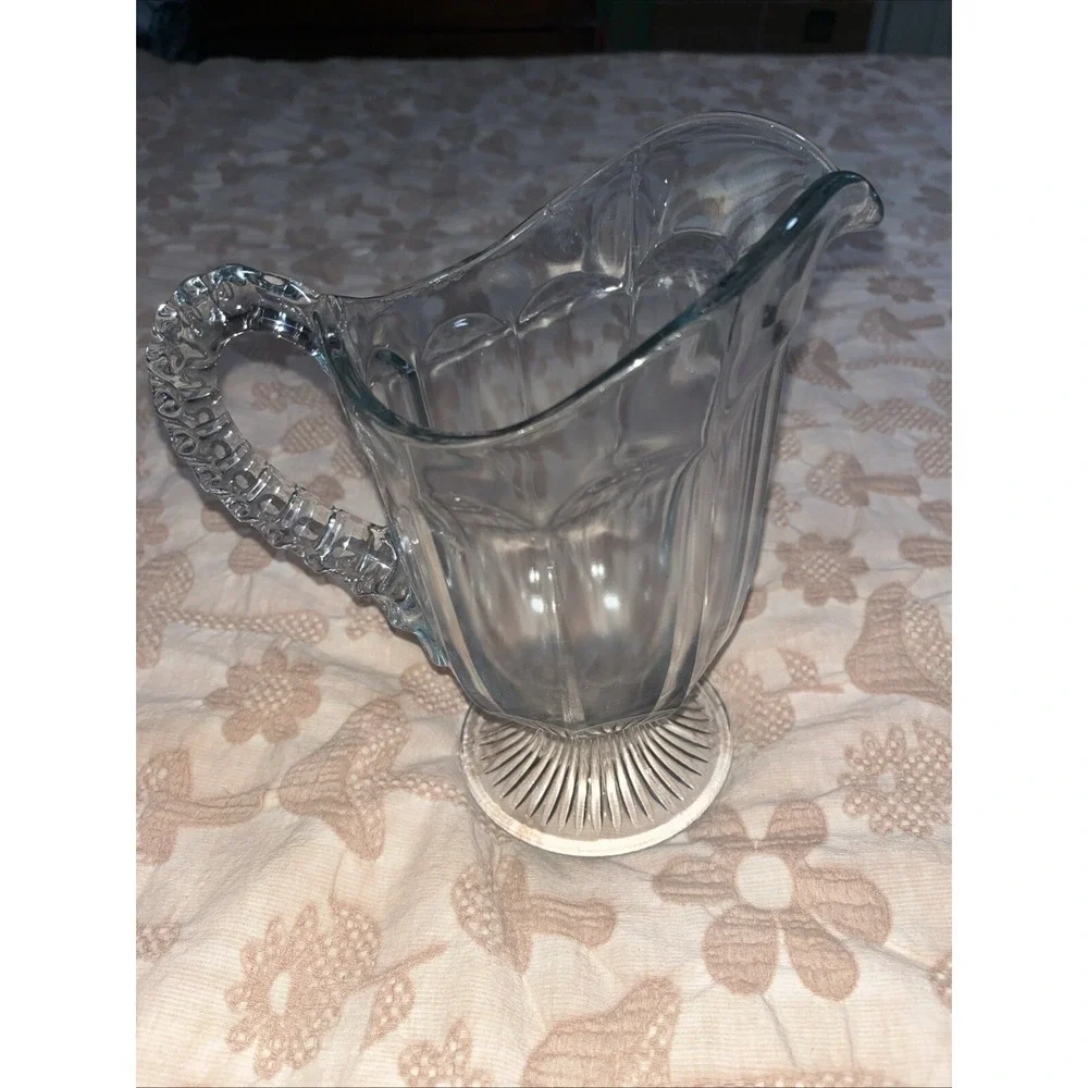 Blue Tinted Pitcher Elegant Glass  Fluted Notch‎ Handle Mcm Imperial Footed